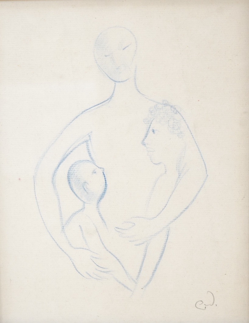 Clare Winsten (1894-1989), crayon, Study of three figures, monogrammed, 24 x 19cm. Condition- fair